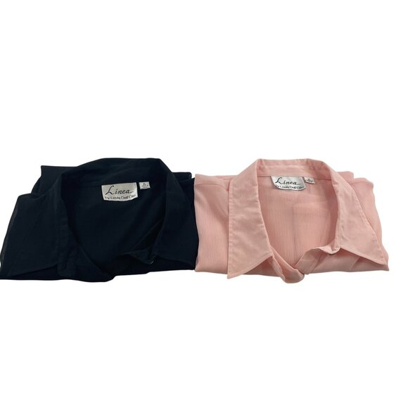 Lot of 2 Linea by Louis Dell O'lio Chiffon Button Front Blouses Pink Black Sz XL - Picture 1 of 9